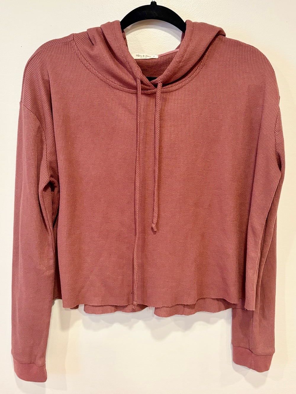 Mikey & Joey Waffle Knit Thermal Hooded Long Sleeve Sweatshirt Women's Medium